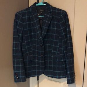 Talbots Navy Blue Plaid Blazer